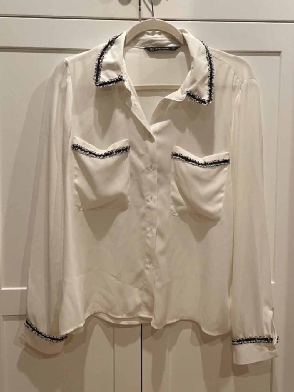 Zara Basic Button-up White/Cream with black trim Size XL